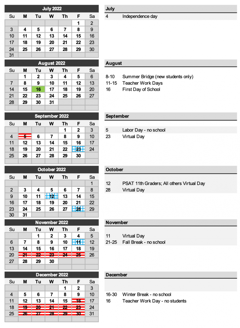 School Year Calendar  Metro Early College High School