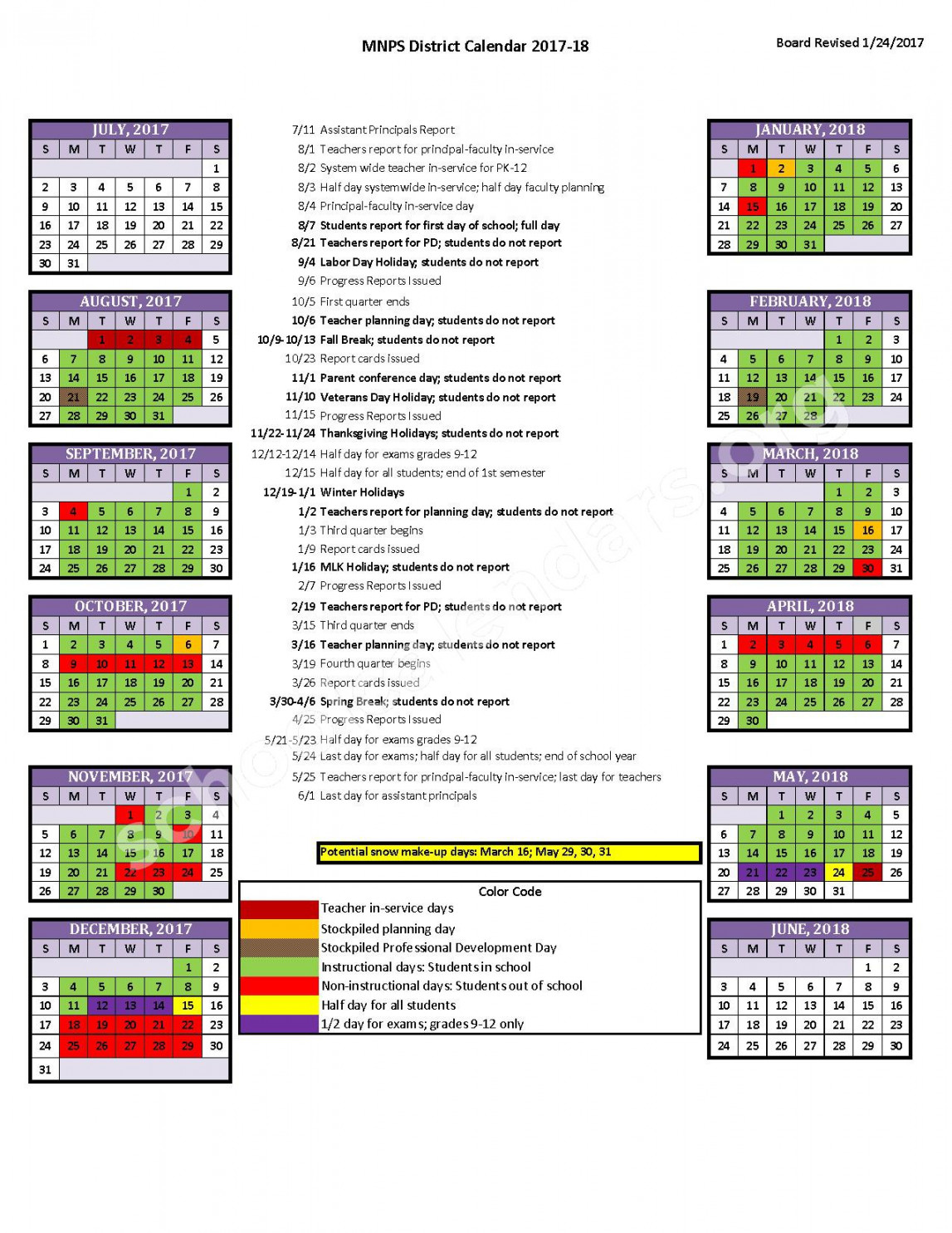 Thurgood Marshall Middle School Calendars – Antioch, TN