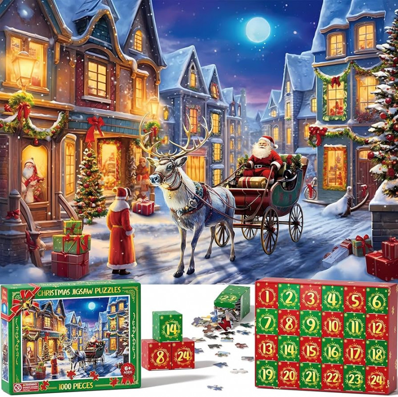 Tiblue Advent Calendar  Christmas Jigsaw Puzzles  Pieces for Kid  Teen Adult -  Days Christmas Countdown Calendar Thanksgiving Xmas Holiday