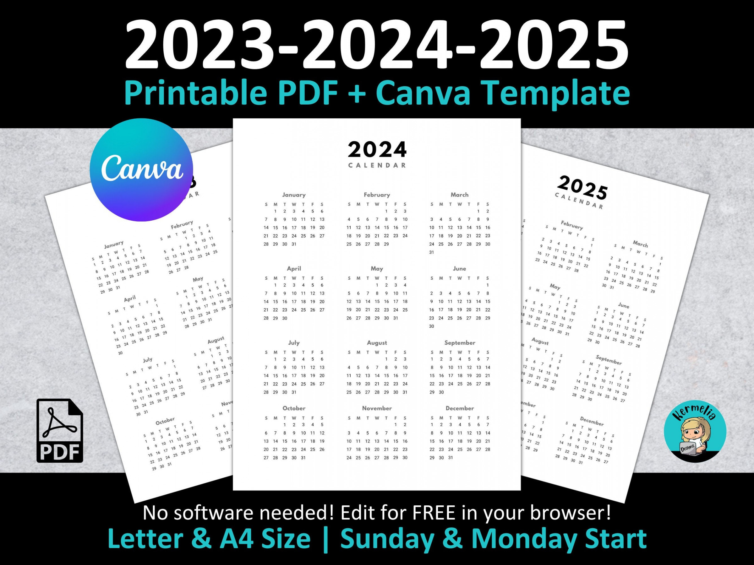 Year to View Calendar Printable PDF CANVA Template