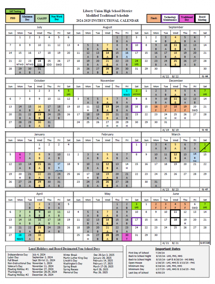 Academic Calendar / Instuctional Calendar  -