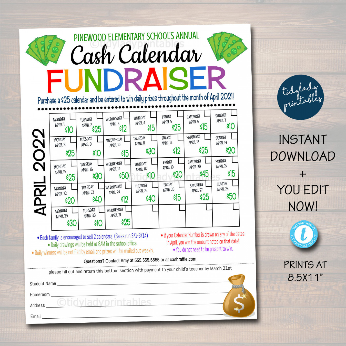 Cash Calendar Fundraiser - Etsy