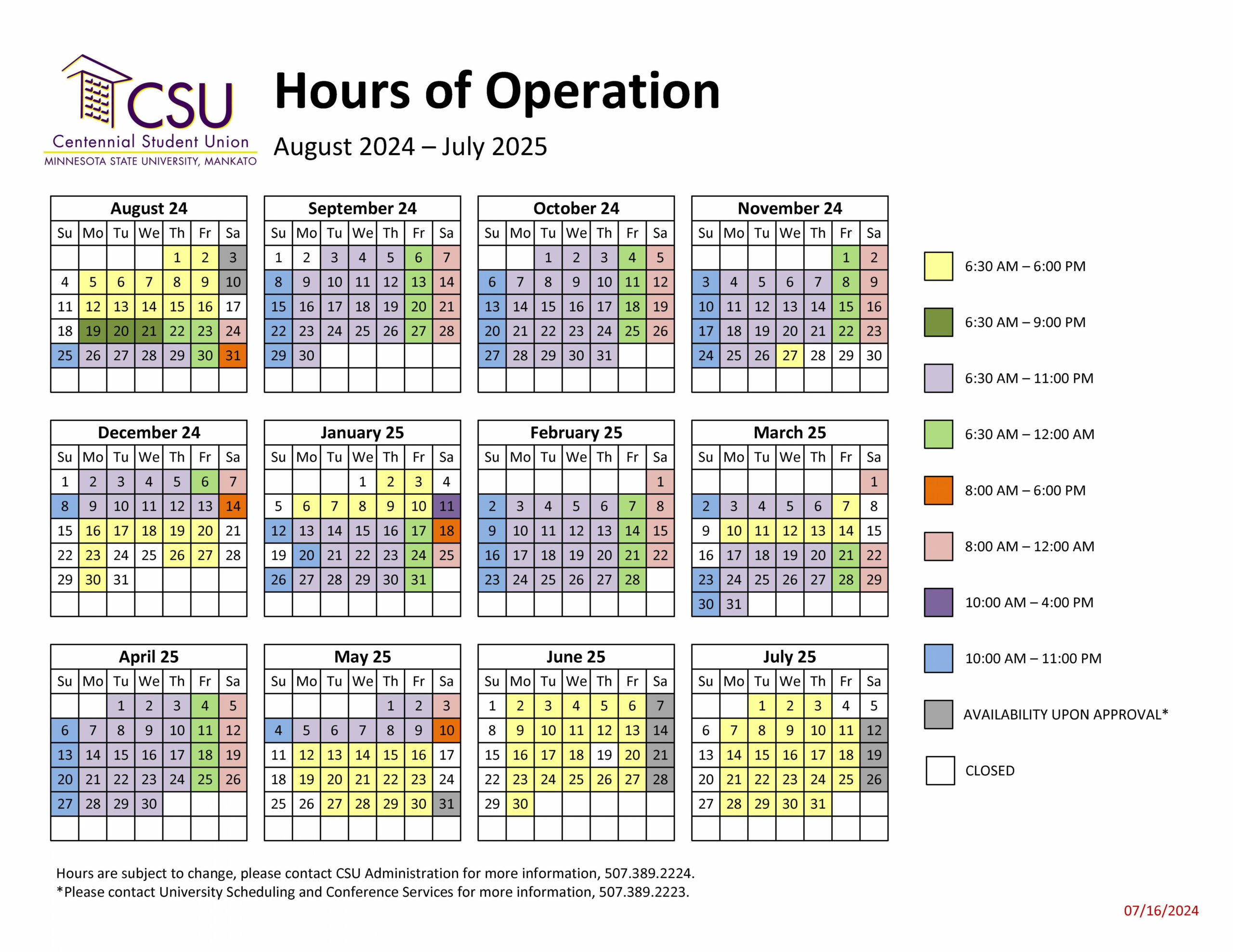 CSU Building Hours  Minnesota State University, Mankato