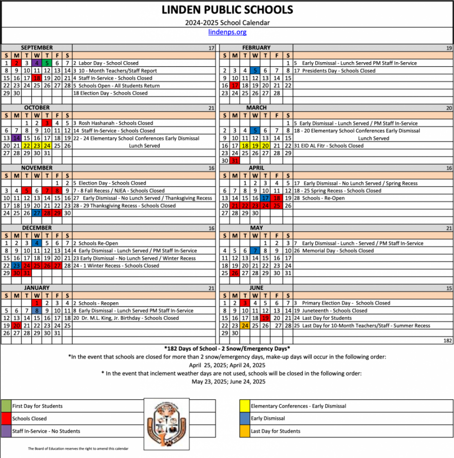 District Calendar of Events – Linden Public Schools