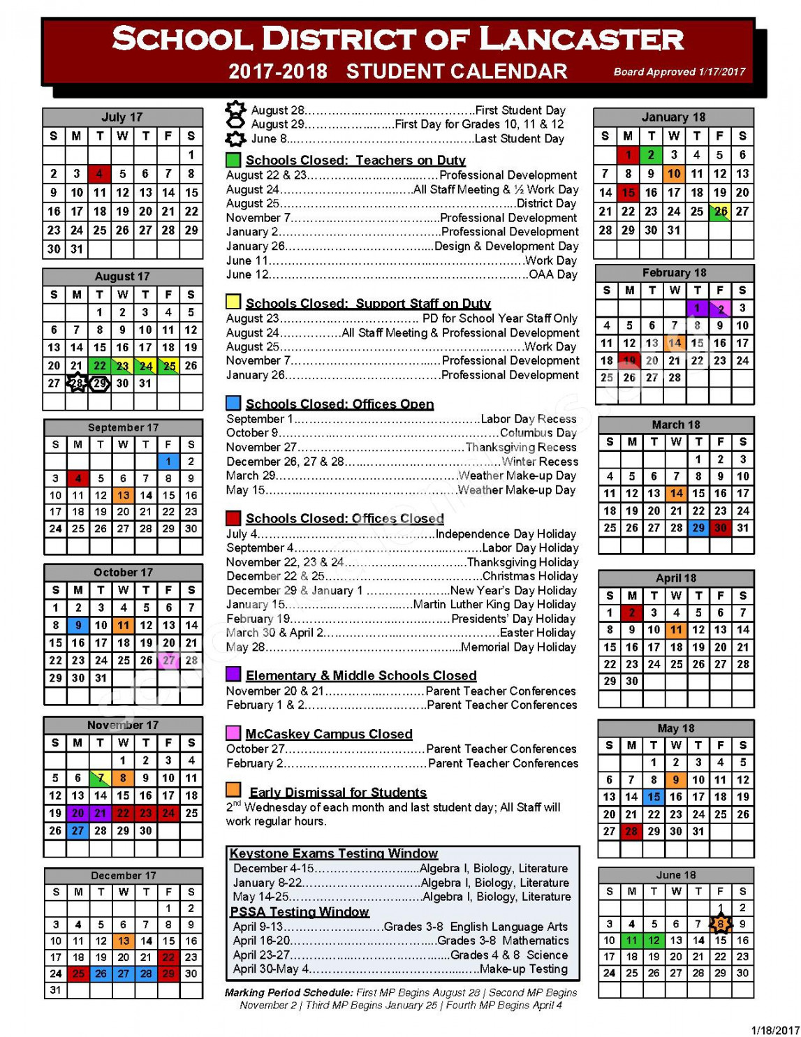 George Washington Elementary School Calendars – Lancaster, PA