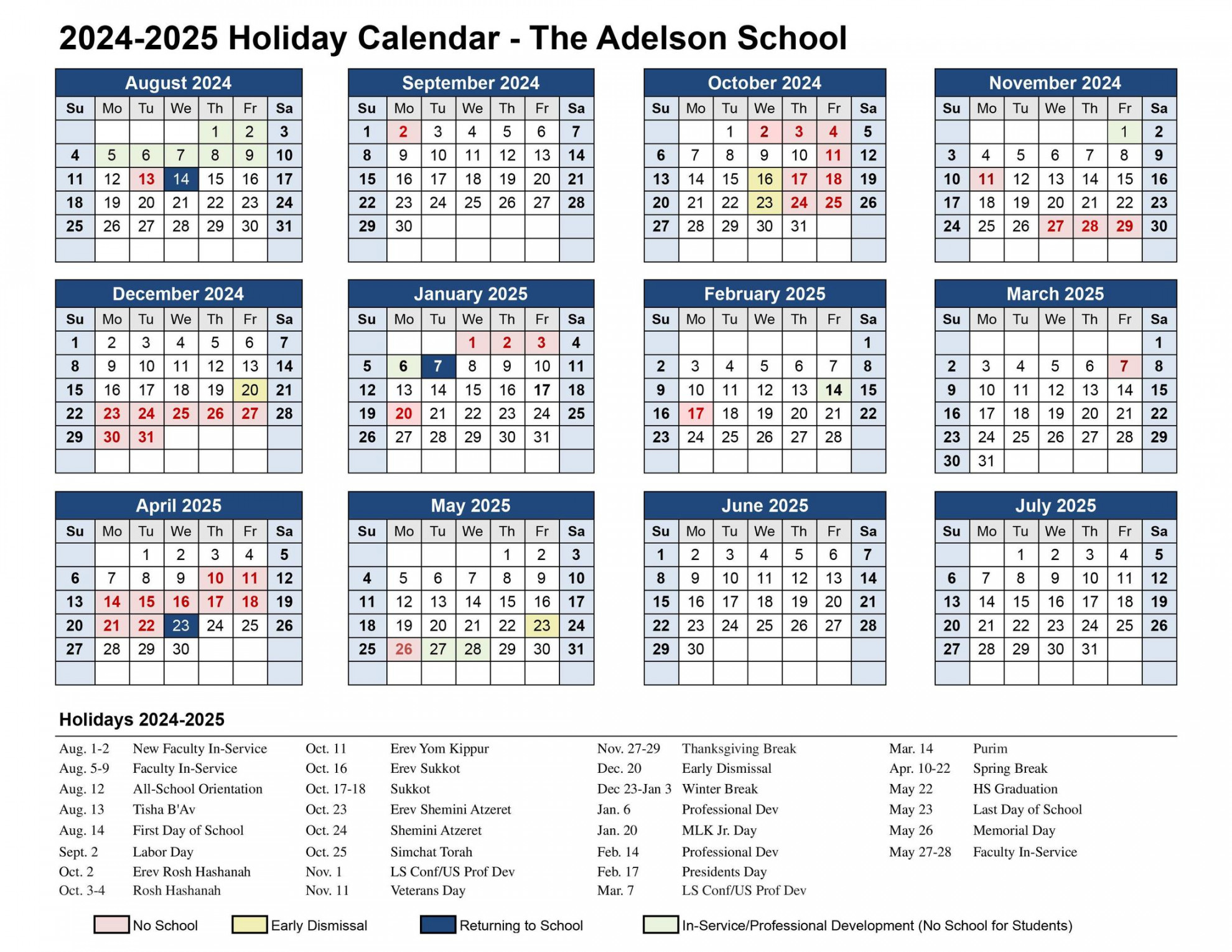 Holiday Calendar - WELCOME - The Adelson Educational Campus