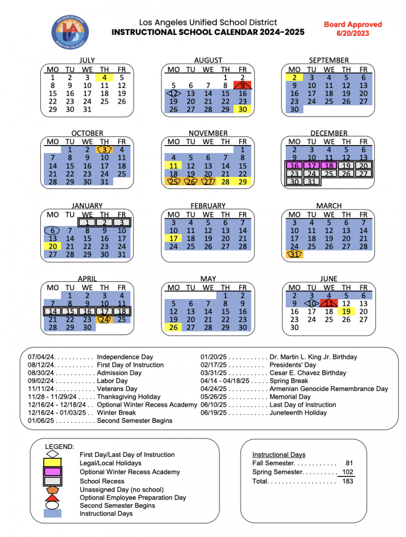 - Instructional Calendar – Our School – Porter Ranch