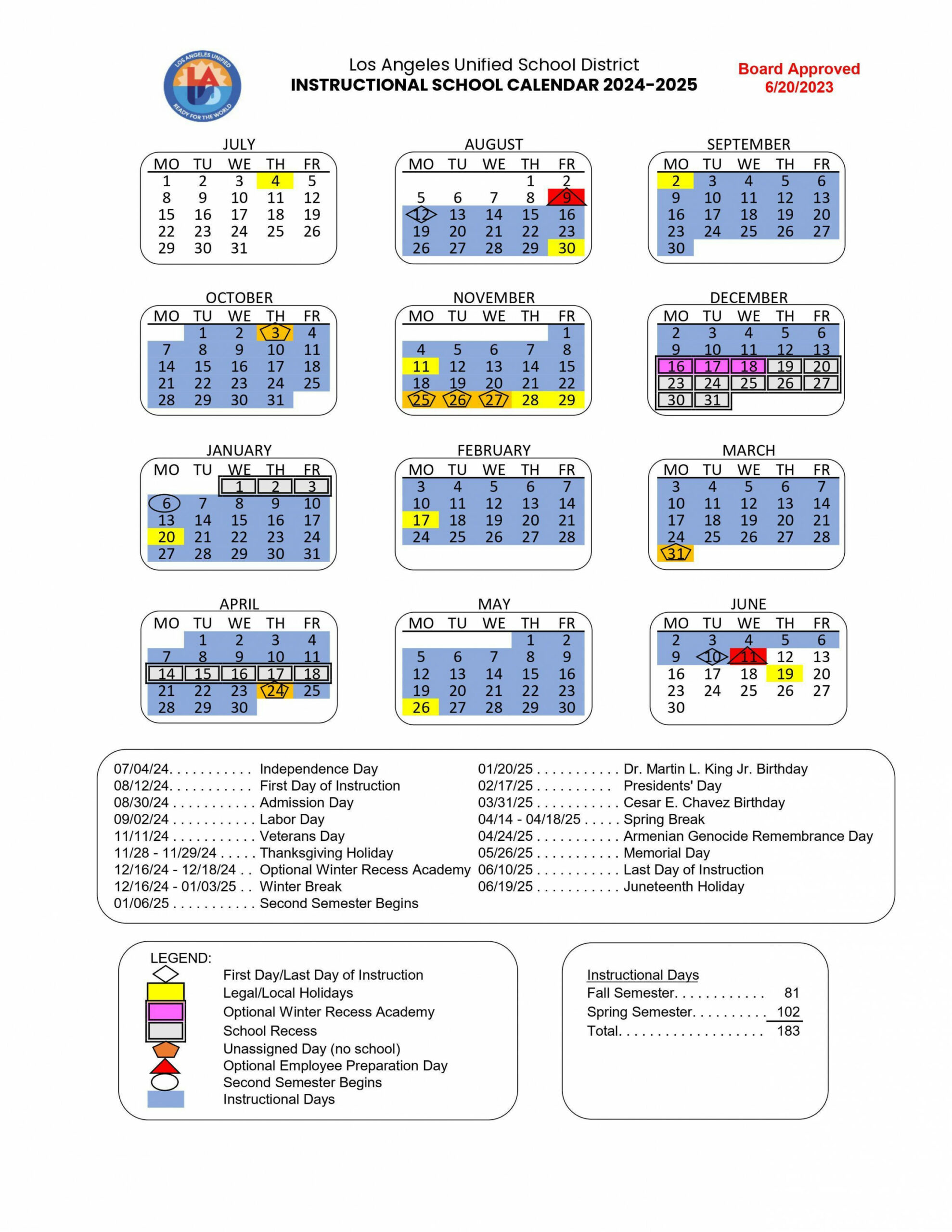 Instructional Calendars - – Our School – Calvert Charter