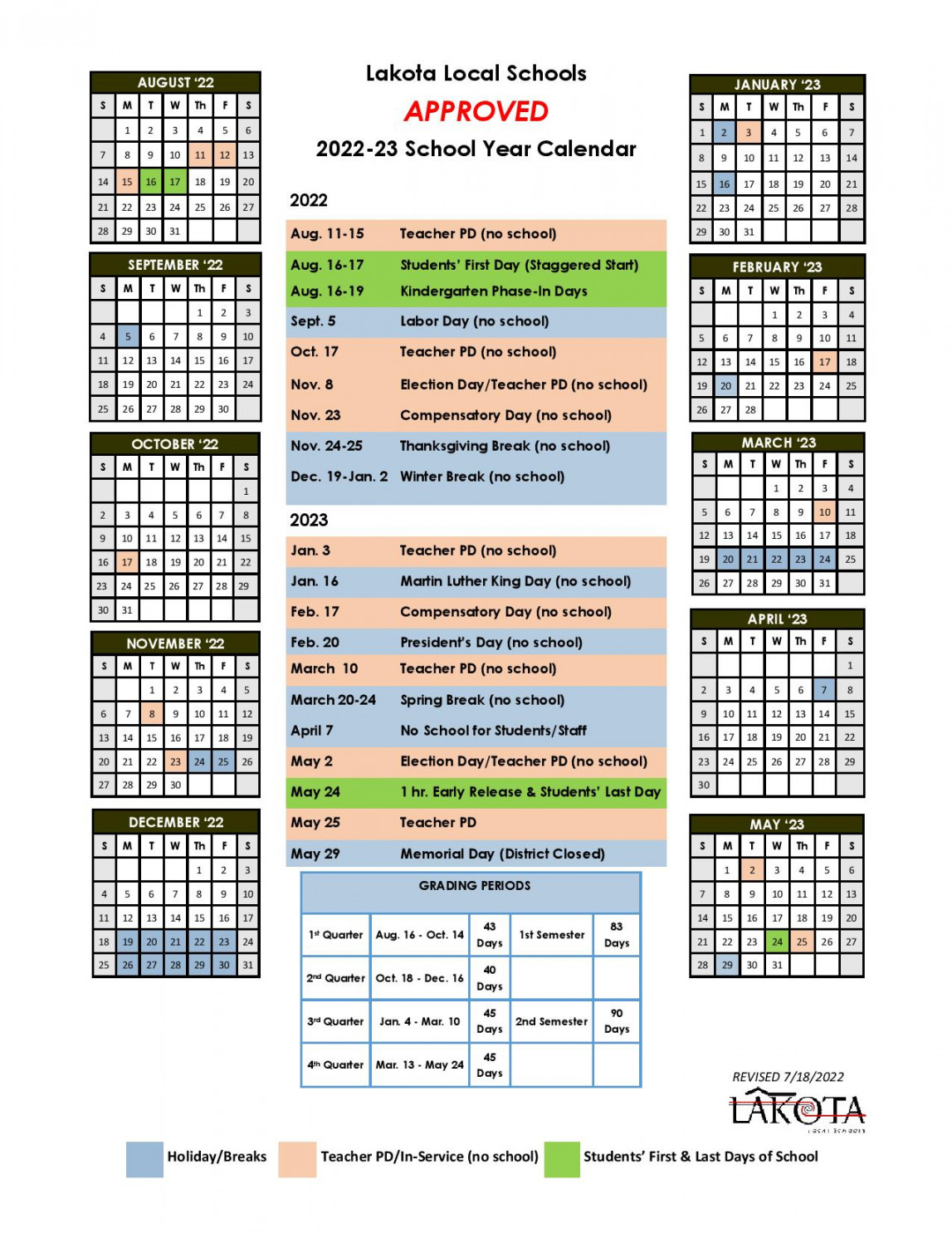 Lakota Academic Calendar - Wellness Lifestyle Printable Center