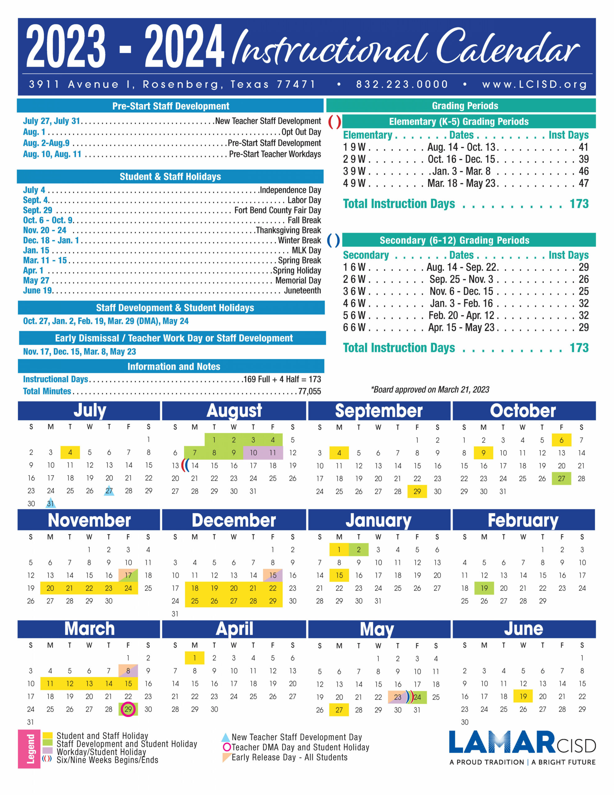 LCISD - Instructional Calendar Now Available