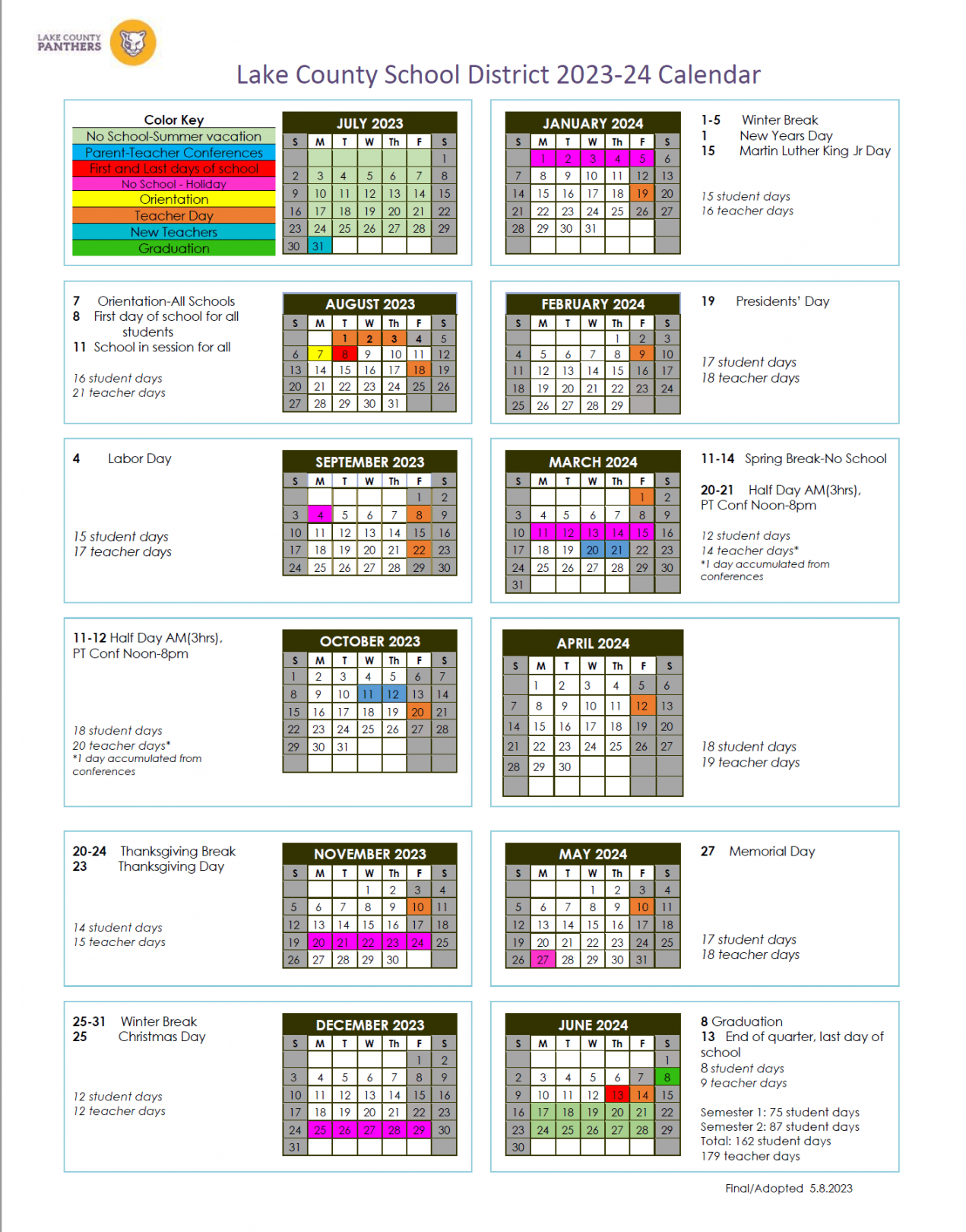 LCSD Calendar for - – Lake County School District