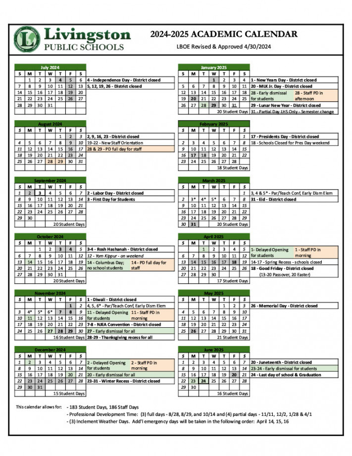 Livingston Schools on X: "A REVISED - ACADEMIC CALENDAR