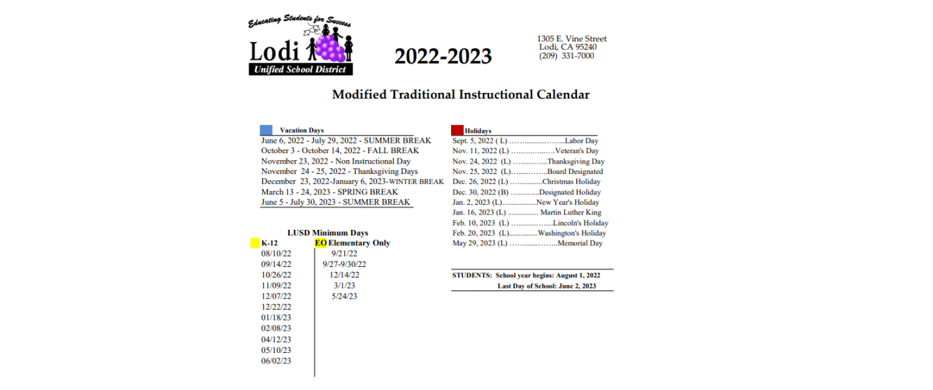 Lodi High - School District Instructional Calendar - Lodi Unified