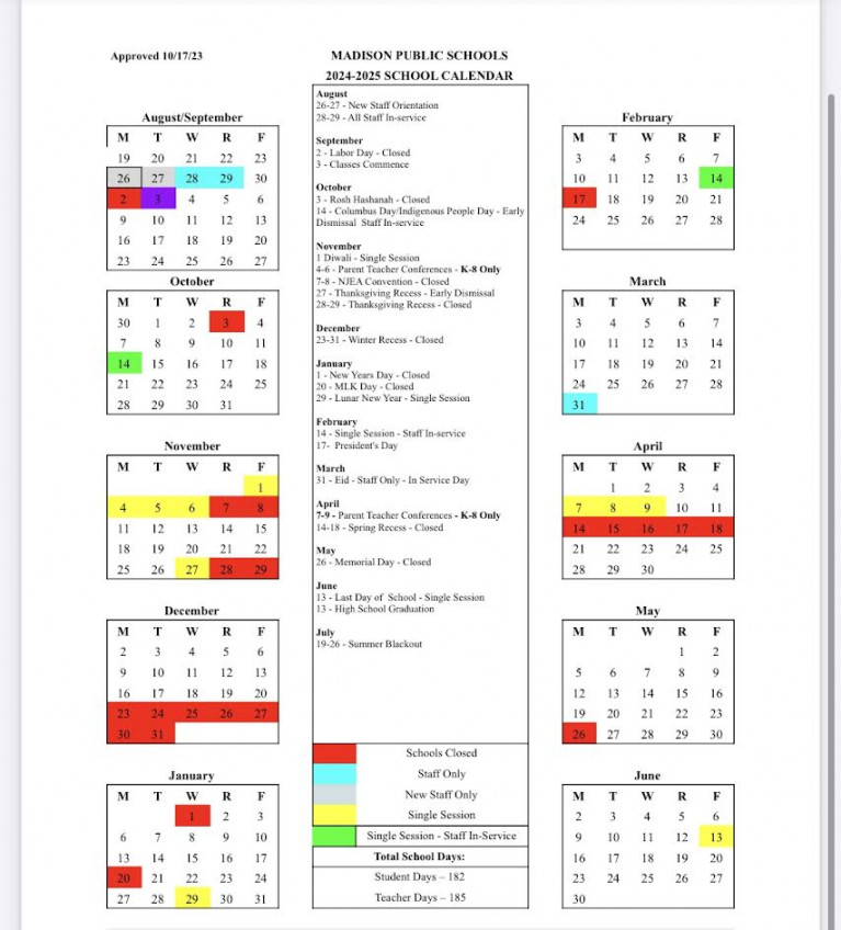 Madison BOE Approves Updated - Calendar  Madison, NJ News