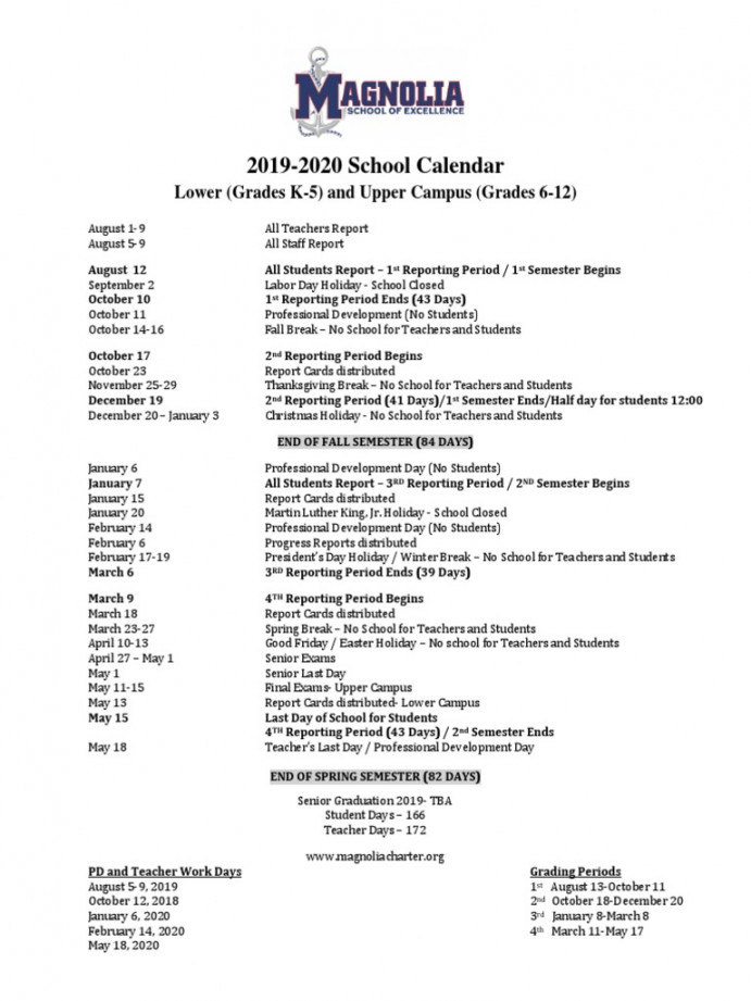 Magnolia School Calendar    PDF  Academic Term  Schools