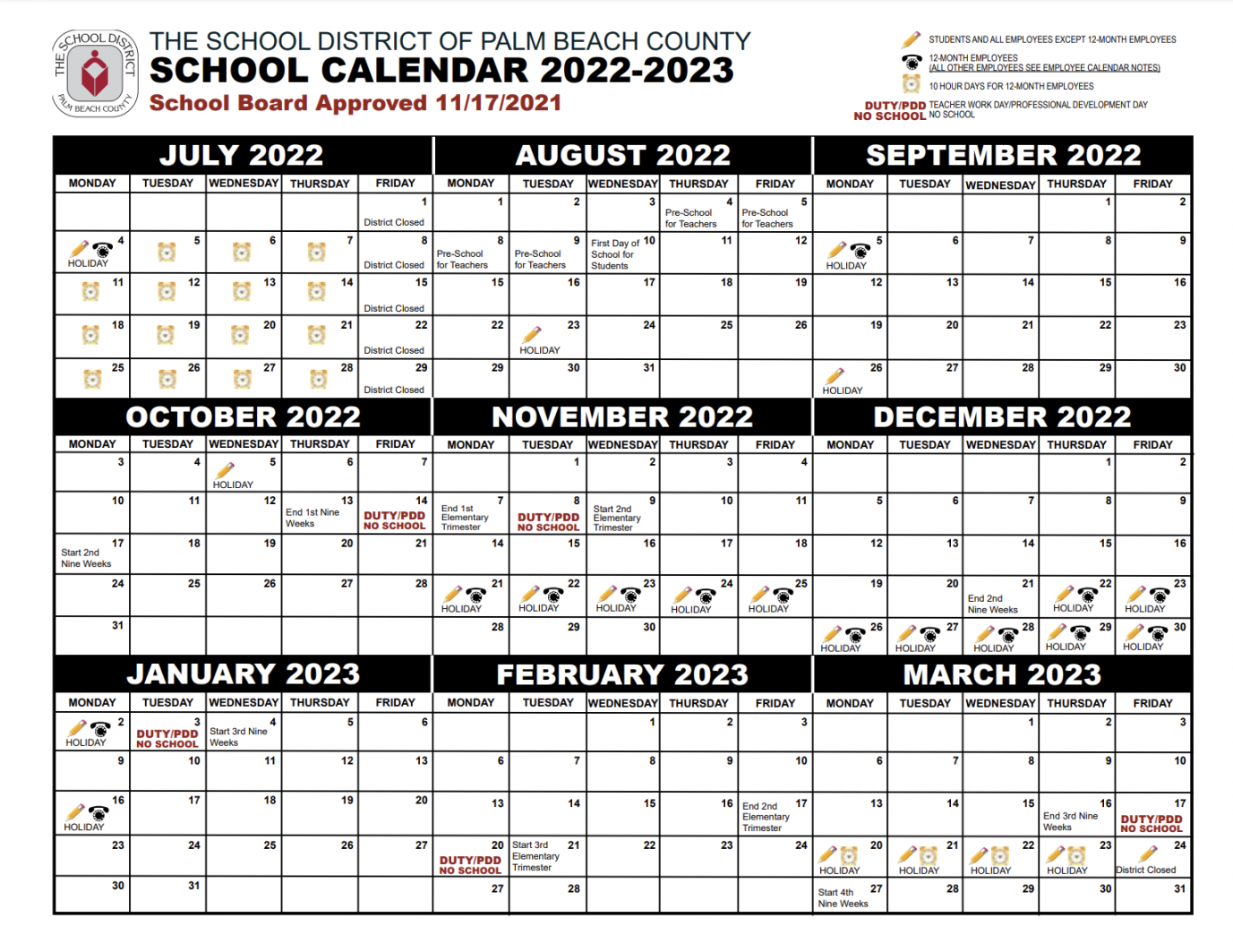 Palm Beach County School Calendar -