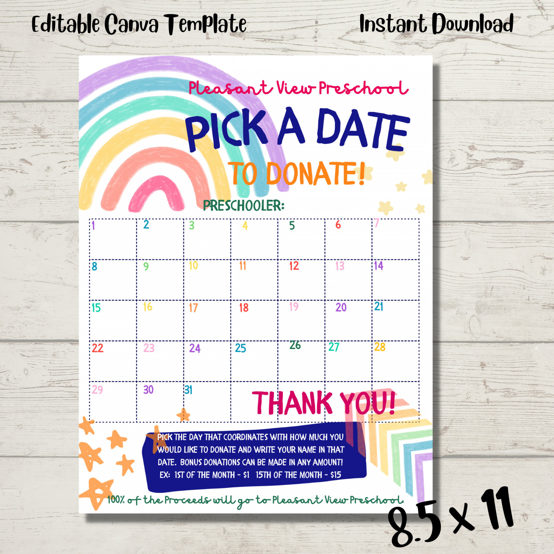 Pay a Day Fundraiser Spring Calendar Pto School Preschool