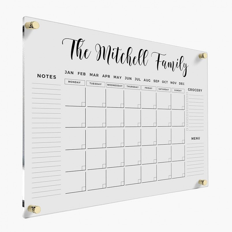 PERSONALIZED Acrylic Family Personalized Calendar  Monthly Calendar  Monthly and Weekly Wall Calendar  with Marker Personalized Note Board