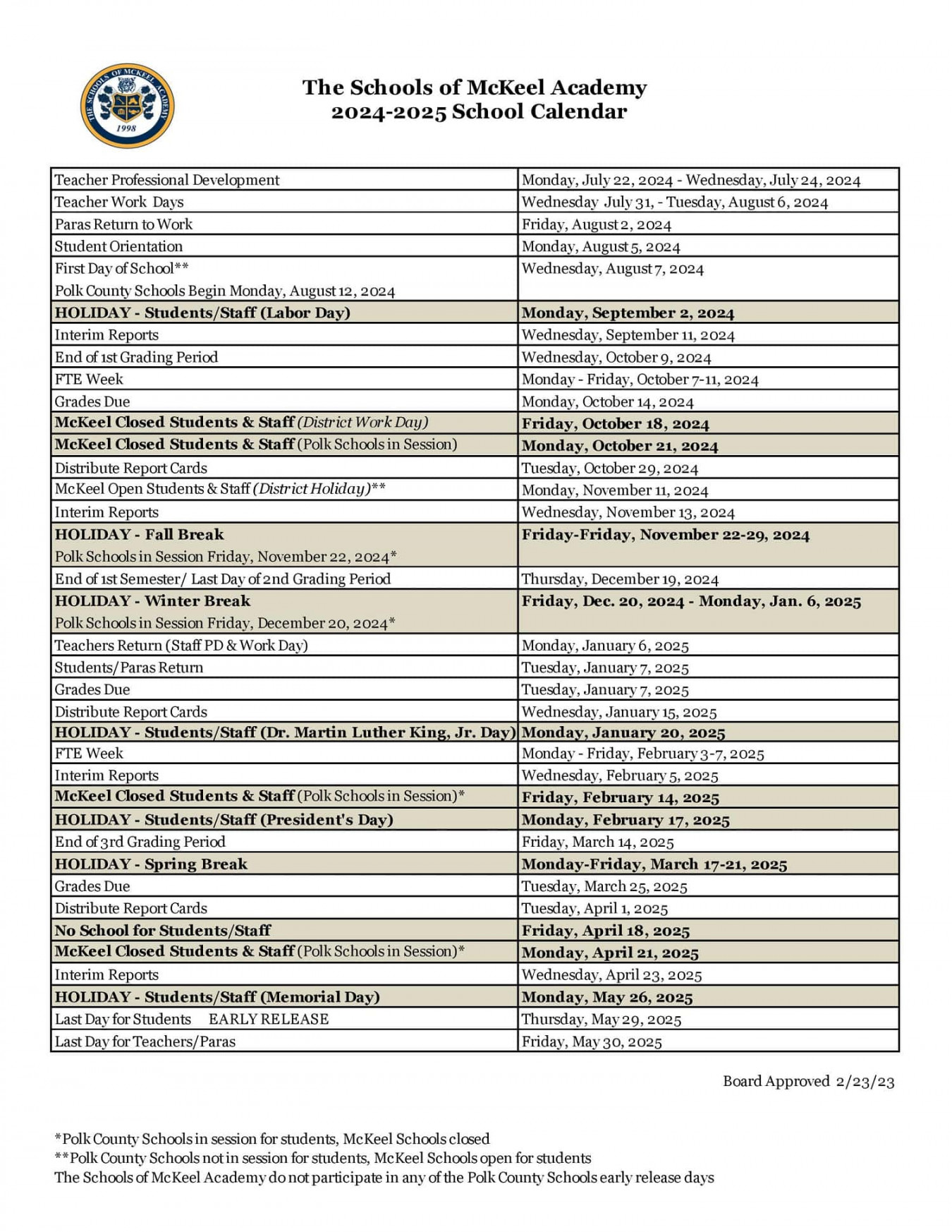 - Polk County Schools Calendar: Public, Charter, Private