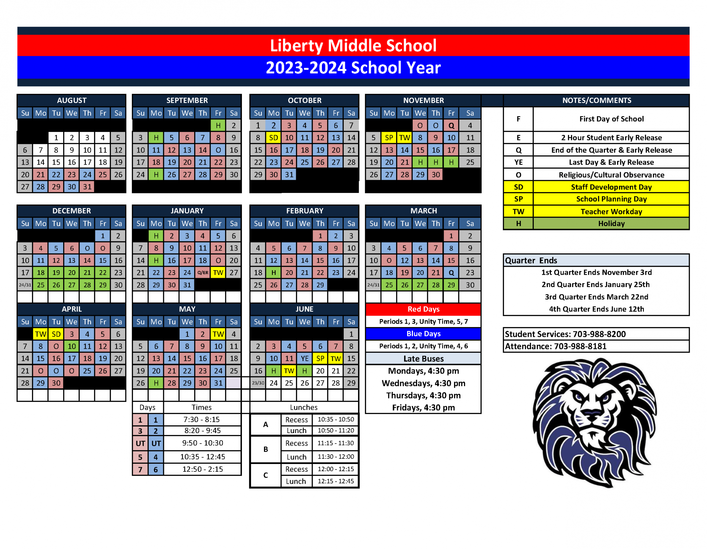 Red-Blue Calendar -  Liberty Middle School