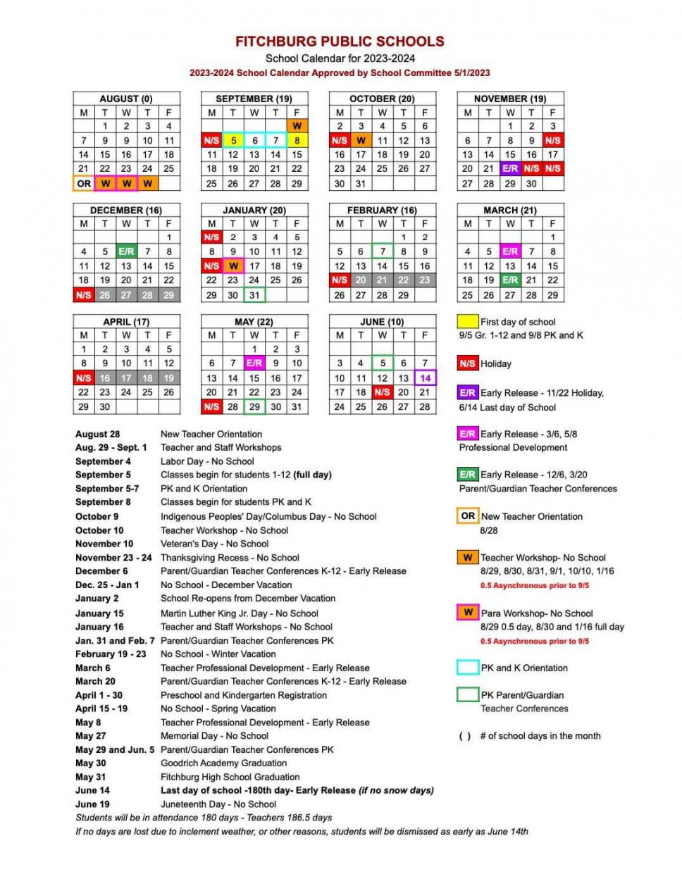 - School Calendar for Fitchburg Public Schools : r/FitchburgMA