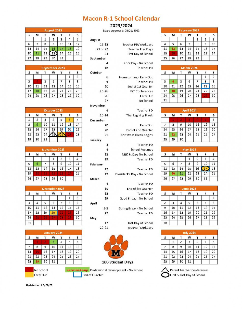 School Calendar - Next Year