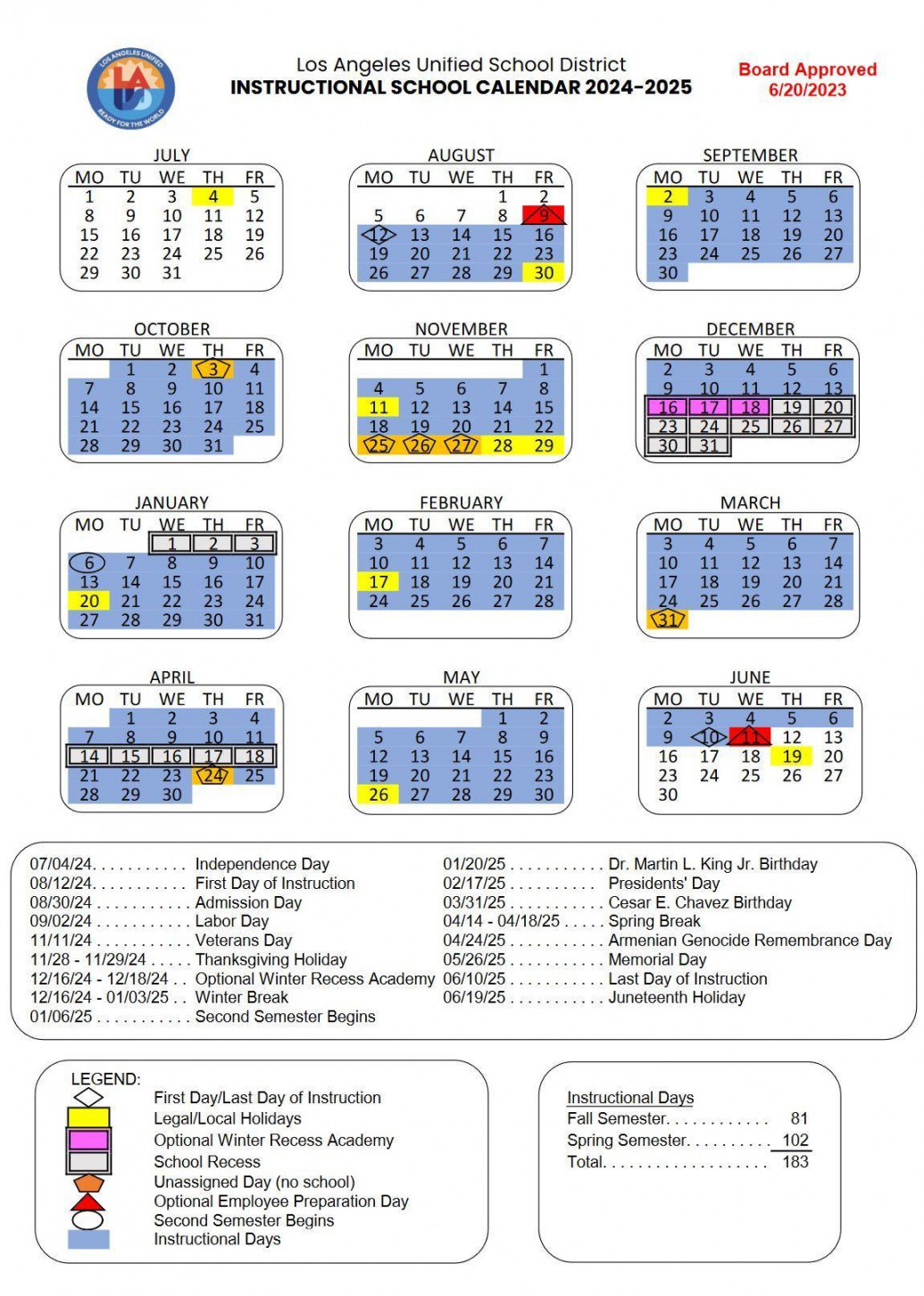 - School Calendar  Westside Global Awareness Magnet