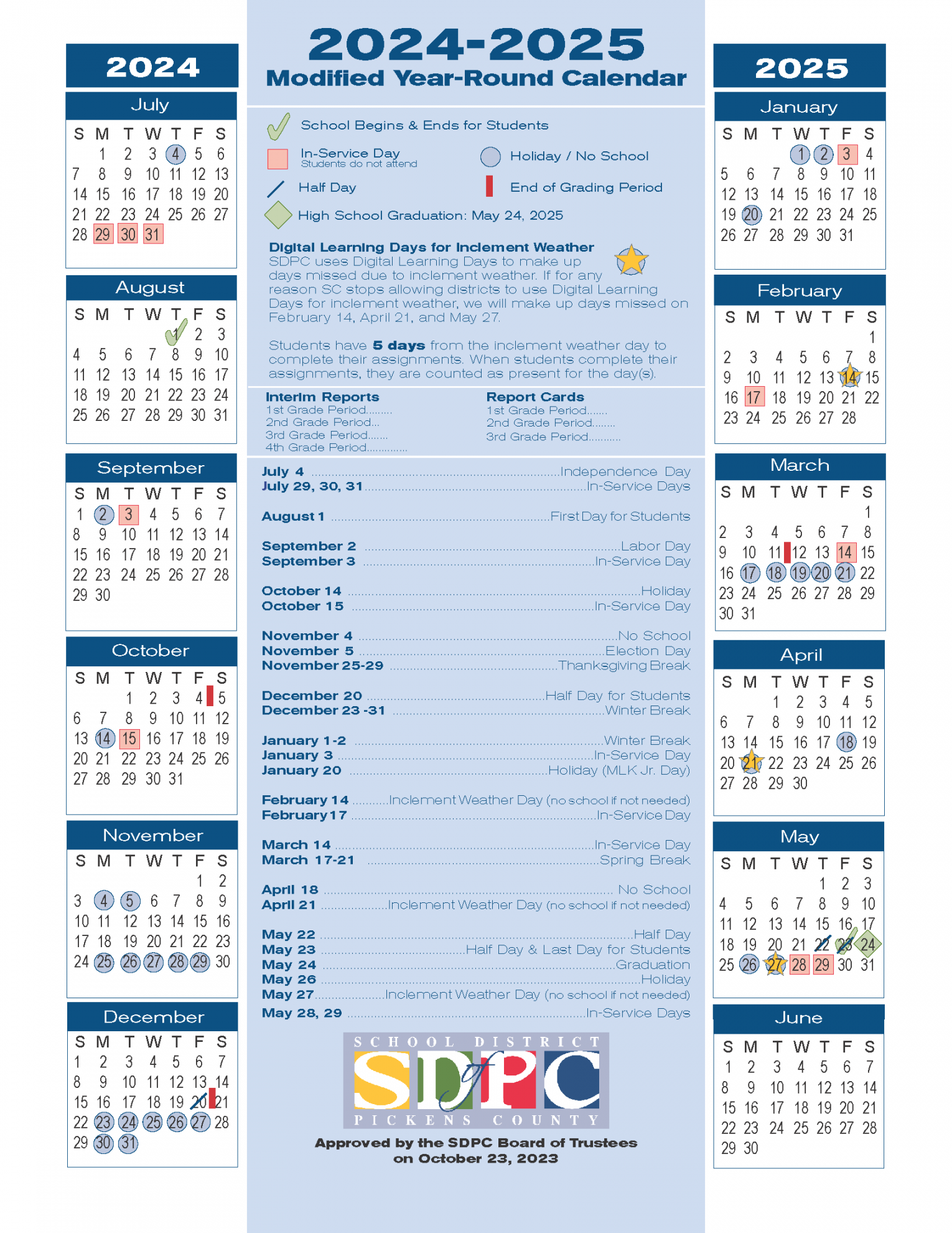 SDPC Calendars  School District of Pickens County