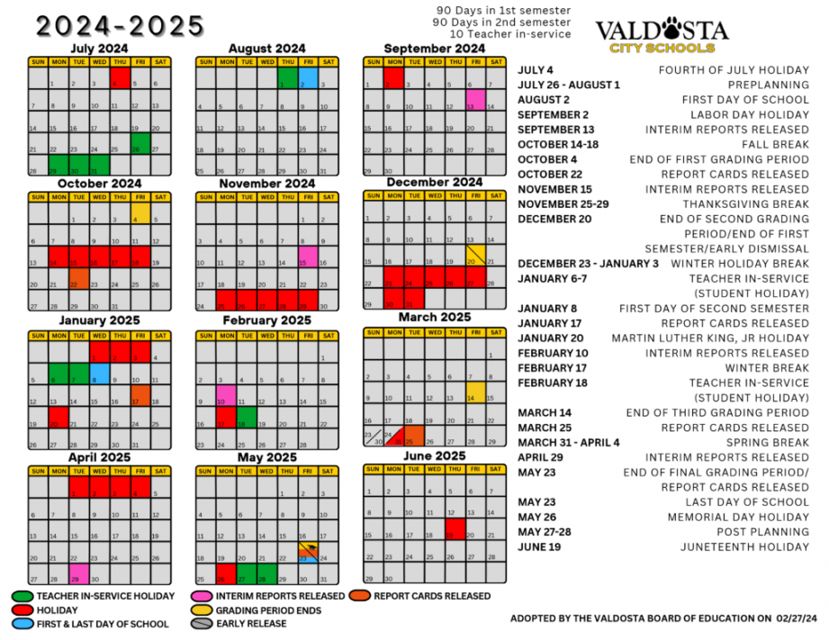 Valdosta BOE adopts - Official Academic Calendar - Valdosta