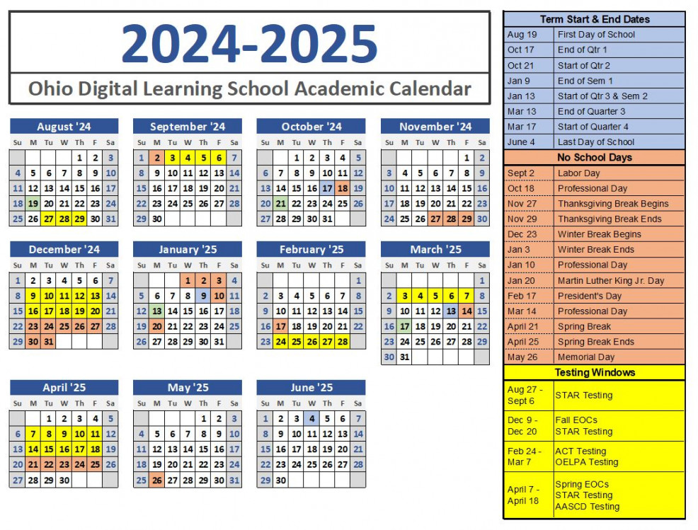 Academic Calendar - OHIO DIGITAL LEARNING SCHOOL