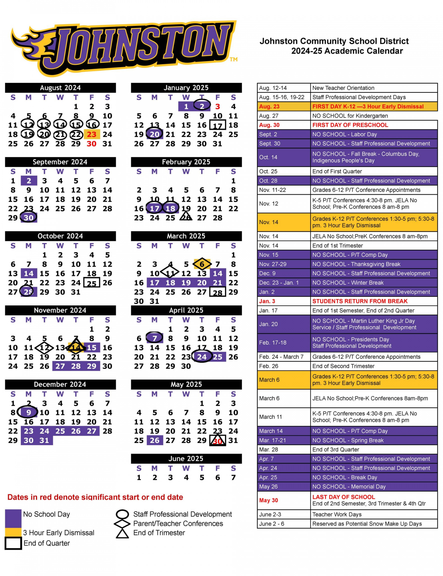 Academic Calendars - Johnston Community School District