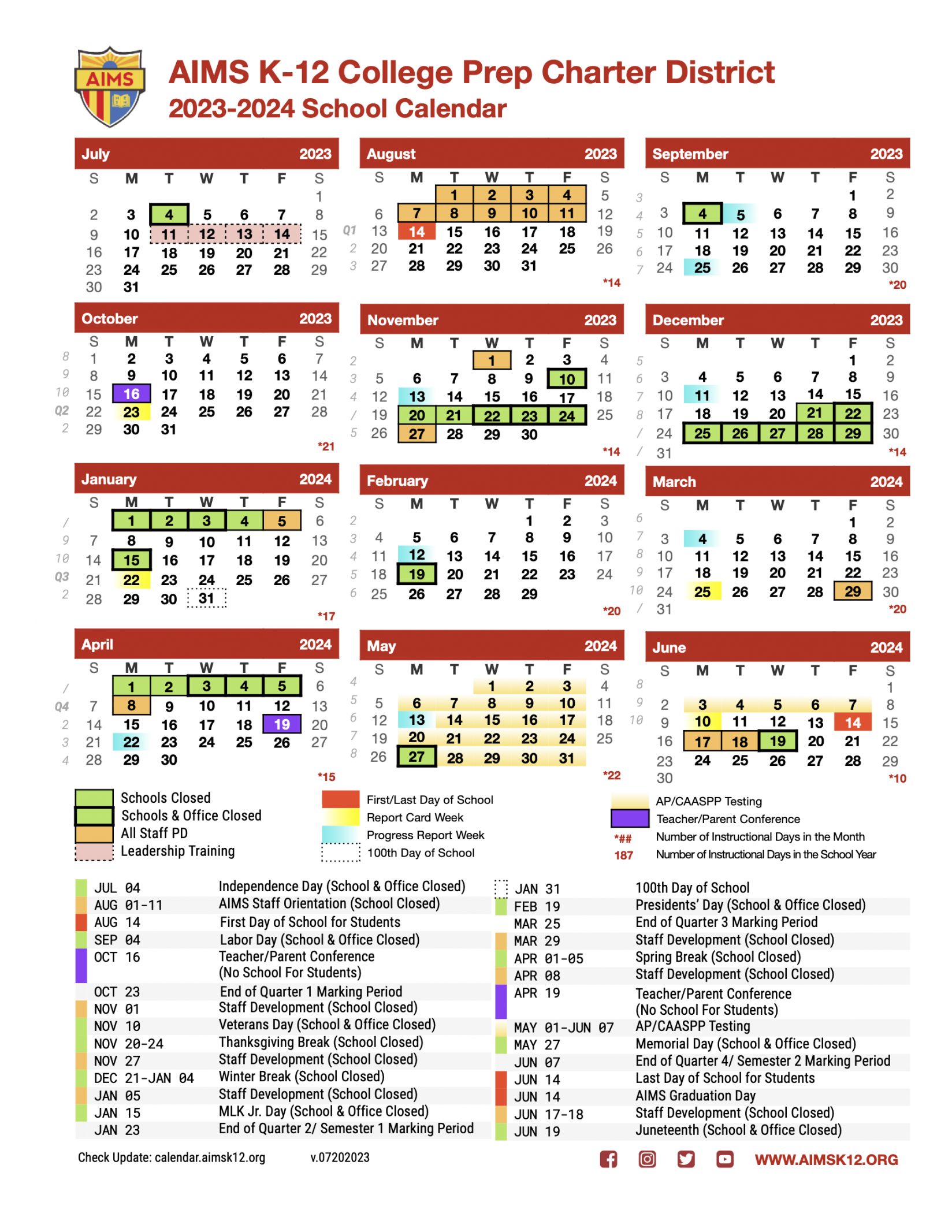 - AIMS K- SCHOOL CALENDAR — AIMS K-