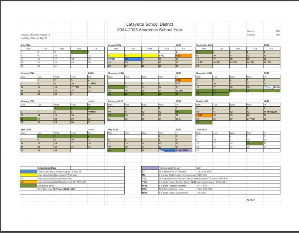 Instructional Calendar – About Us – Lafayette School District