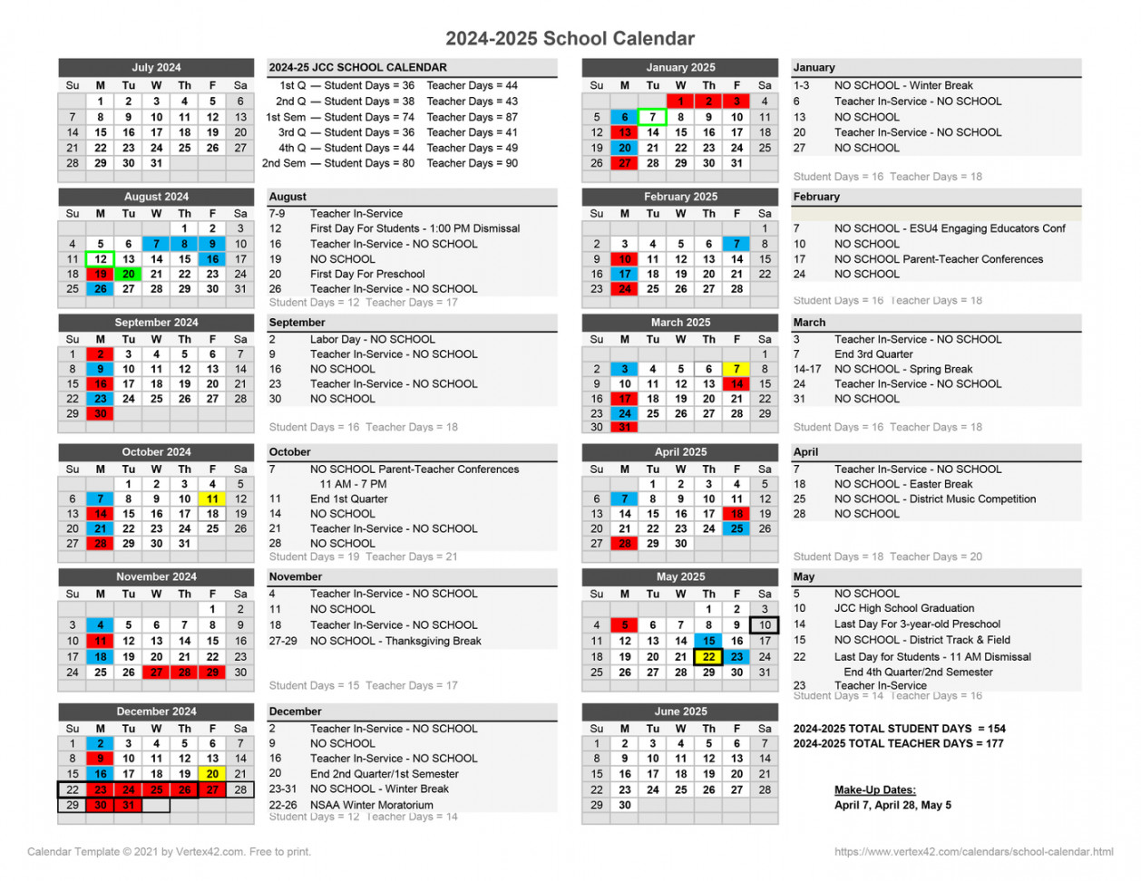 Johnson County Central - - School Calendar & School Day