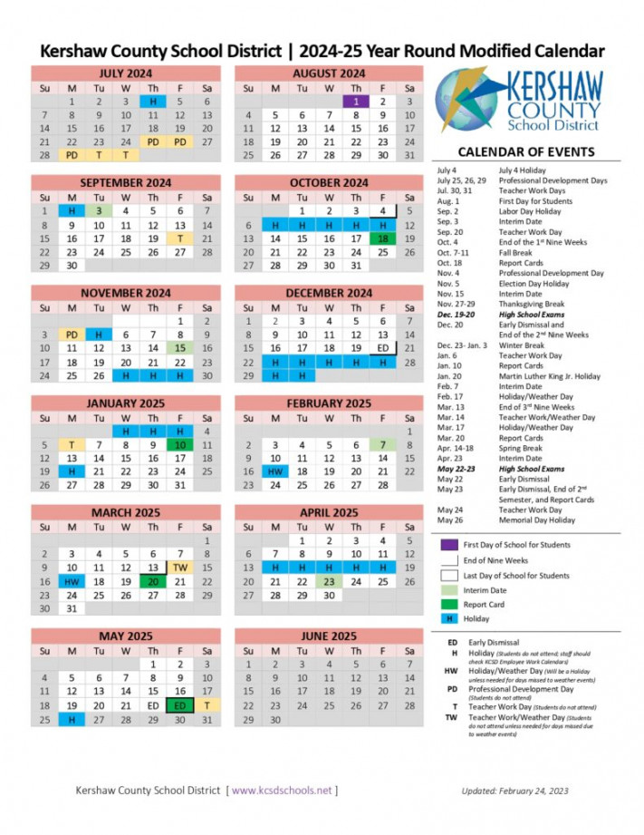 Kershaw County School District Calendar - [Yearly]