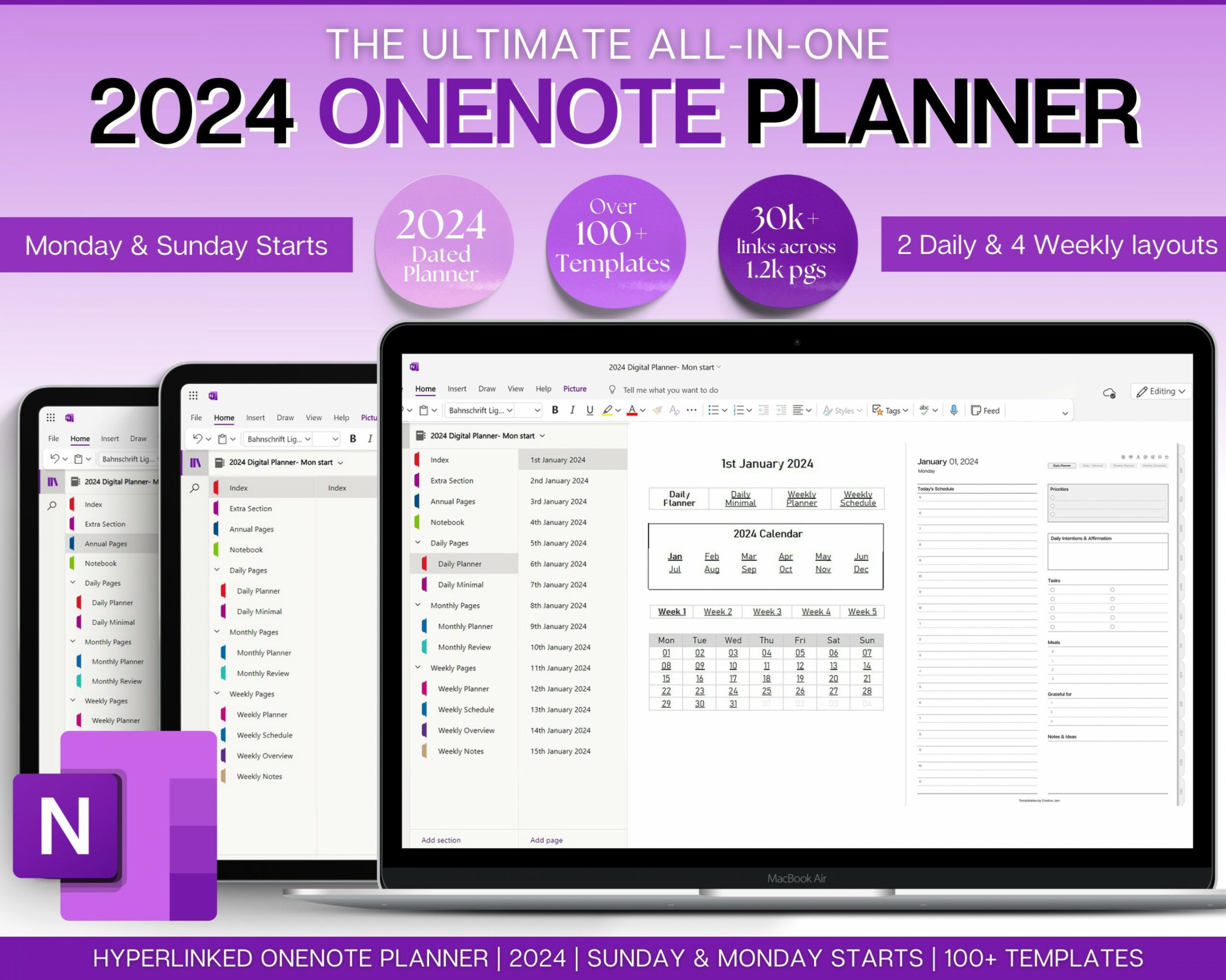 OneNote Digital Planner  OneNote Template for Daily, Weekly & Monthly  Planning  Minimalist