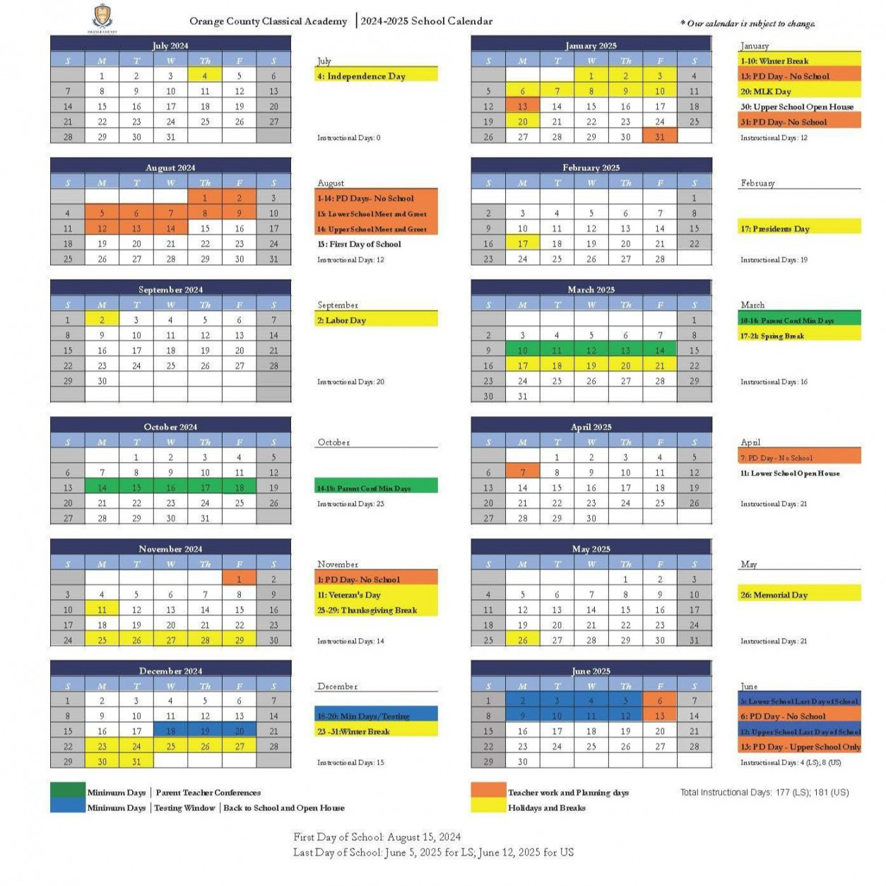 - School Calendar and Bell Schedule — Orange County