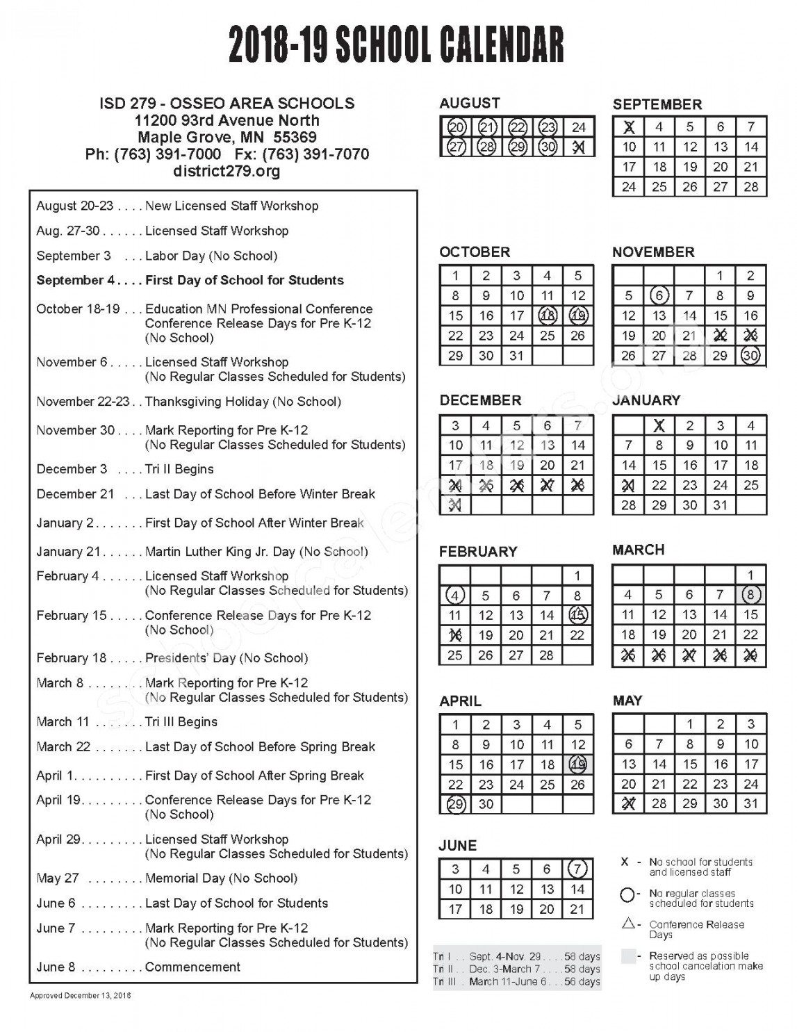 -  School Calendar  Osseo Public School District – Maple