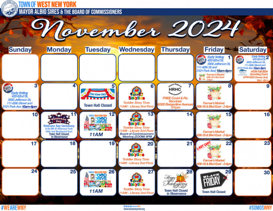 West New York Community Calendar – November,  – The Town of