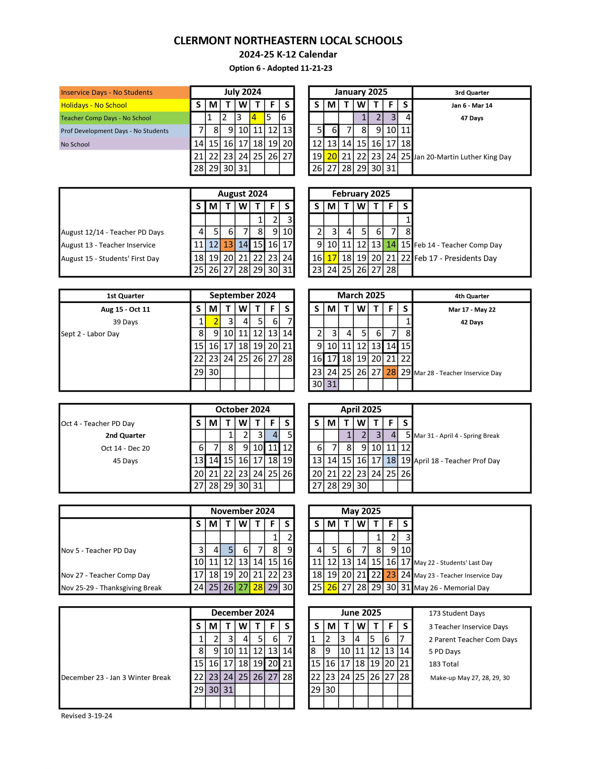 DISTRICT CALENDARS  Clermont Northeastern Schools