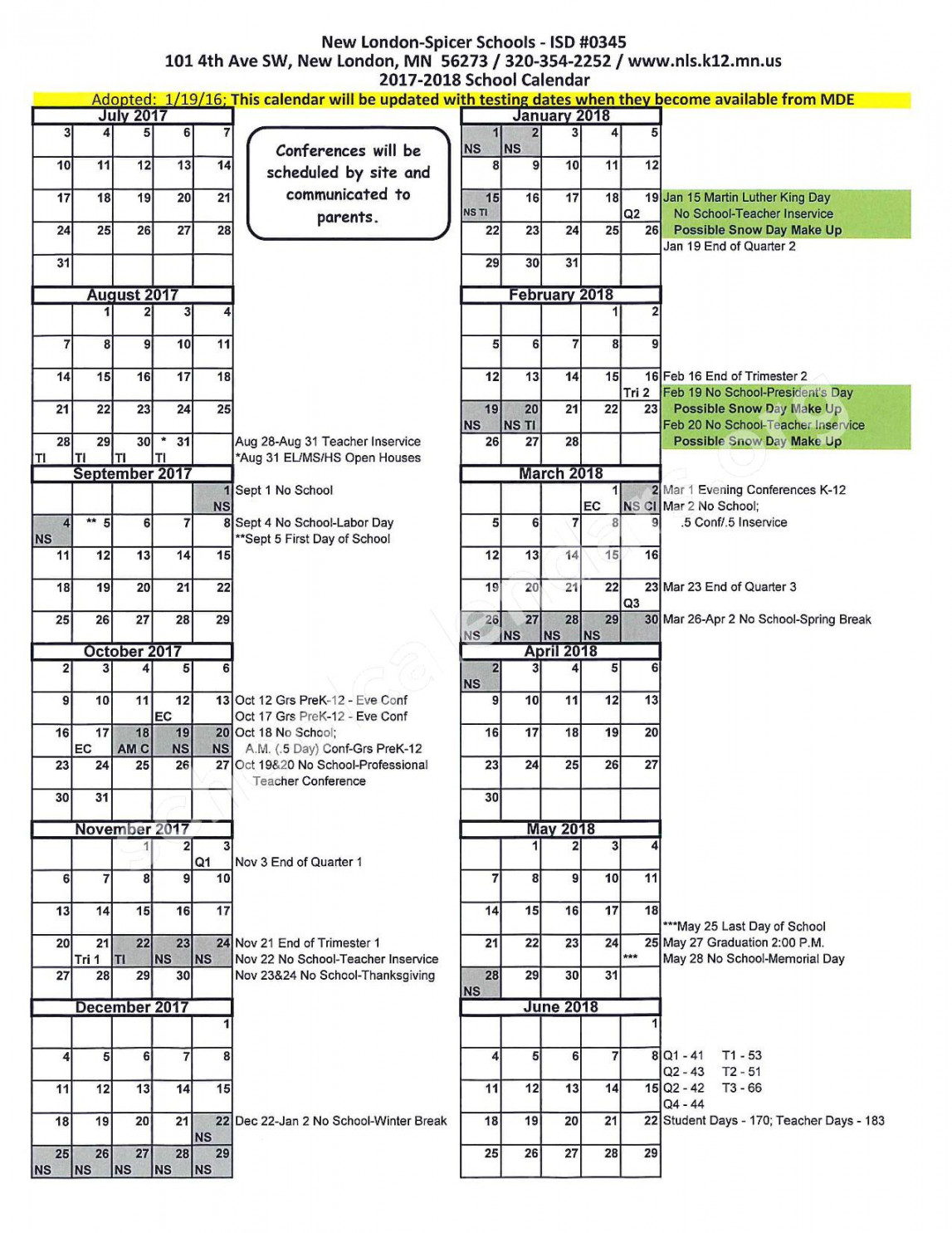 Nls Activities Calendar