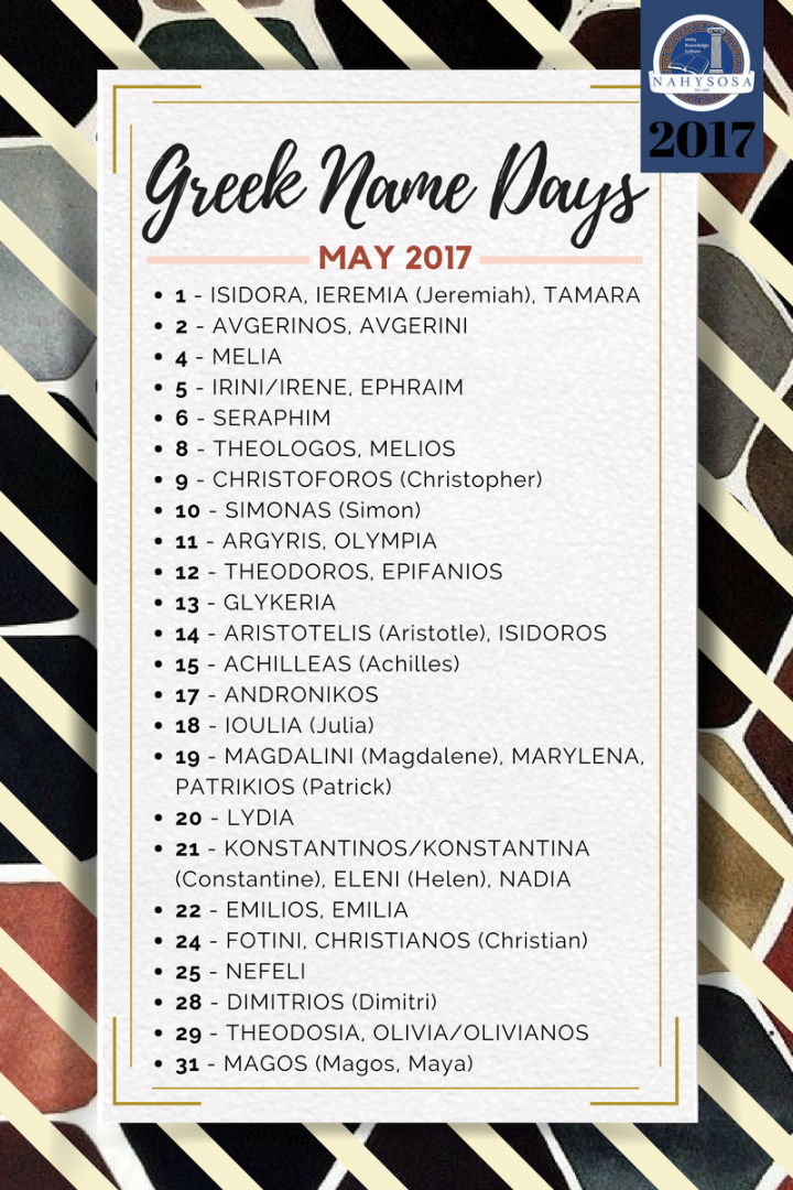 Greek Name Days – May – NAHYSOSA