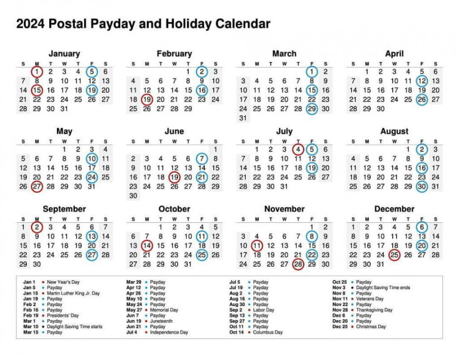 New  Printable Postal Holiday and Payday Calendar - Ruralinfo