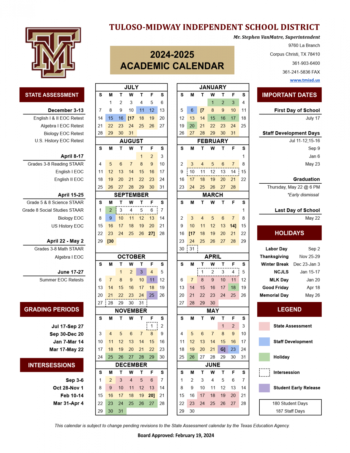 Tuloso-Midway ISD School Calendar - [PDF] - EduCounty